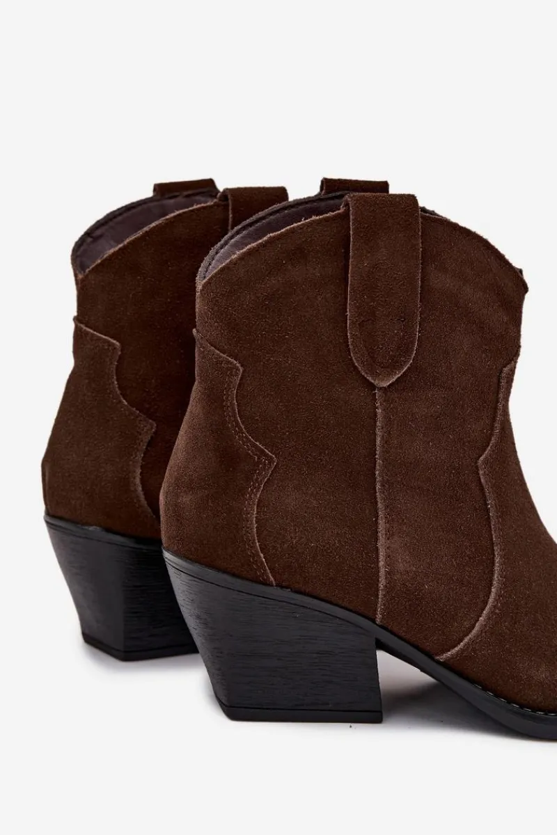 Boto Wsuwane Botki Kowbojki Damskie Z Naturalnego Zamszu Czekoladowe Beretta Brązowy