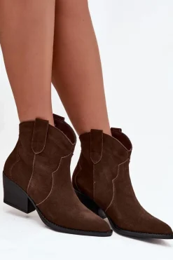 Boto Wsuwane Botki Kowbojki Damskie Z Naturalnego Zamszu Czekoladowe Beretta Brązowy