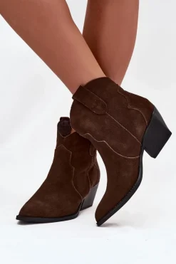 Boto Wsuwane Botki Kowbojki Damskie Z Naturalnego Zamszu Czekoladowe Beretta Brązowy