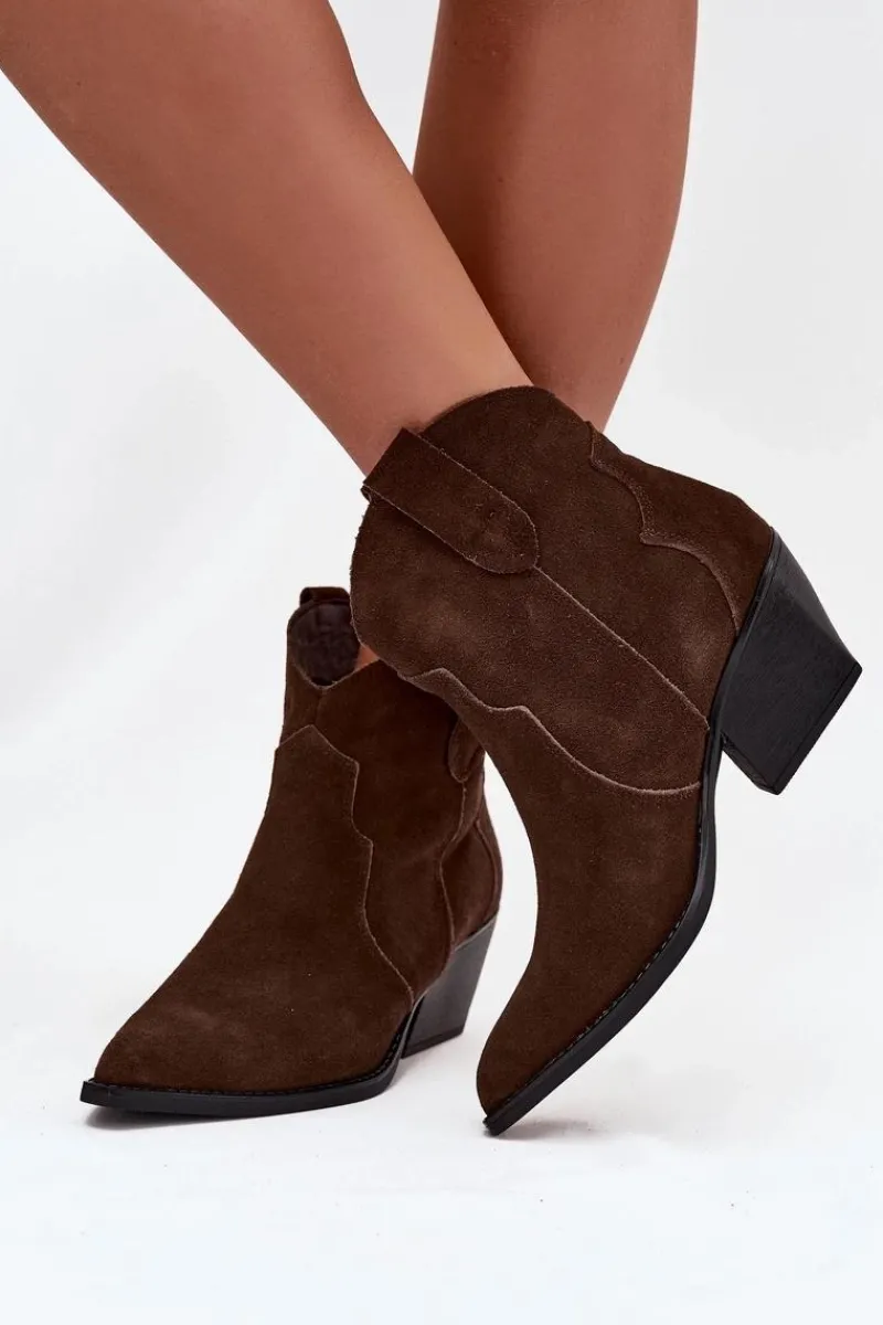 Boto Wsuwane Botki Kowbojki Damskie Z Naturalnego Zamszu Czekoladowe Beretta Brązowy