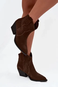 Boto Wsuwane Botki Kowbojki Damskie Z Naturalnego Zamszu Czekoladowe Beretta Brązowy