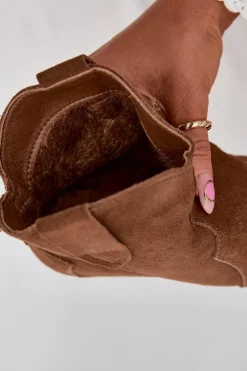 Best Wsuwane Botki Kowbojki Damskie Z Naturalnego Zamszu Camel Beretta Damskie Botki Ocieplane|Botki Na Słupku