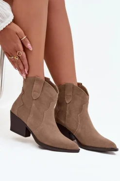 Clearance Boto Wsuwane Botki Kowbojki Damskie Z Naturalnego Zamszu Beżowe Beretta Beżowy