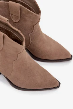 Clearance Boto Wsuwane Botki Kowbojki Damskie Z Naturalnego Zamszu Beżowe Beretta Beżowy
