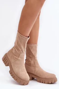 Botki Płaskie|Botki Workery>Boto Wsuwane Botki Workery Na Płaskim Obcasie Beżowe Divella