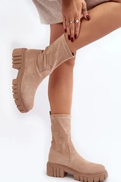 Botki Płaskie|Botki Workery>Boto Wsuwane Botki Workery Na Płaskim Obcasie Beżowe Divella