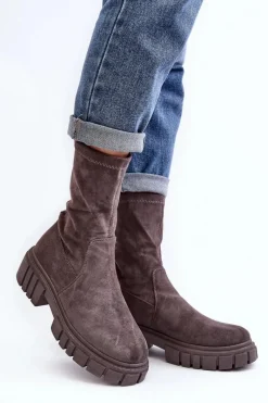 Botki Płaskie|Botki Workery>Boto Wsuwane Botki Workery Na Płaskim Obcasie Szare Divella