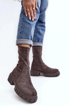 Botki Płaskie|Botki Workery>Boto Wsuwane Botki Workery Na Płaskim Obcasie Szare Divella