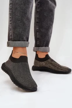 Sneakersy Damskie>Damskie buty S.Barski Wsuwane Buty Sportowe Damskie Ze Zdobieniem D&A TW121 Czarne Czarny