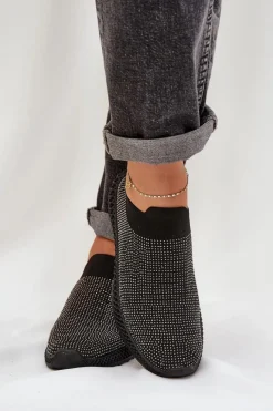 Sneakersy Damskie>Damskie buty S.Barski Wsuwane Buty Sportowe Damskie Ze Zdobieniem D&A TW121 Czarne Czarny