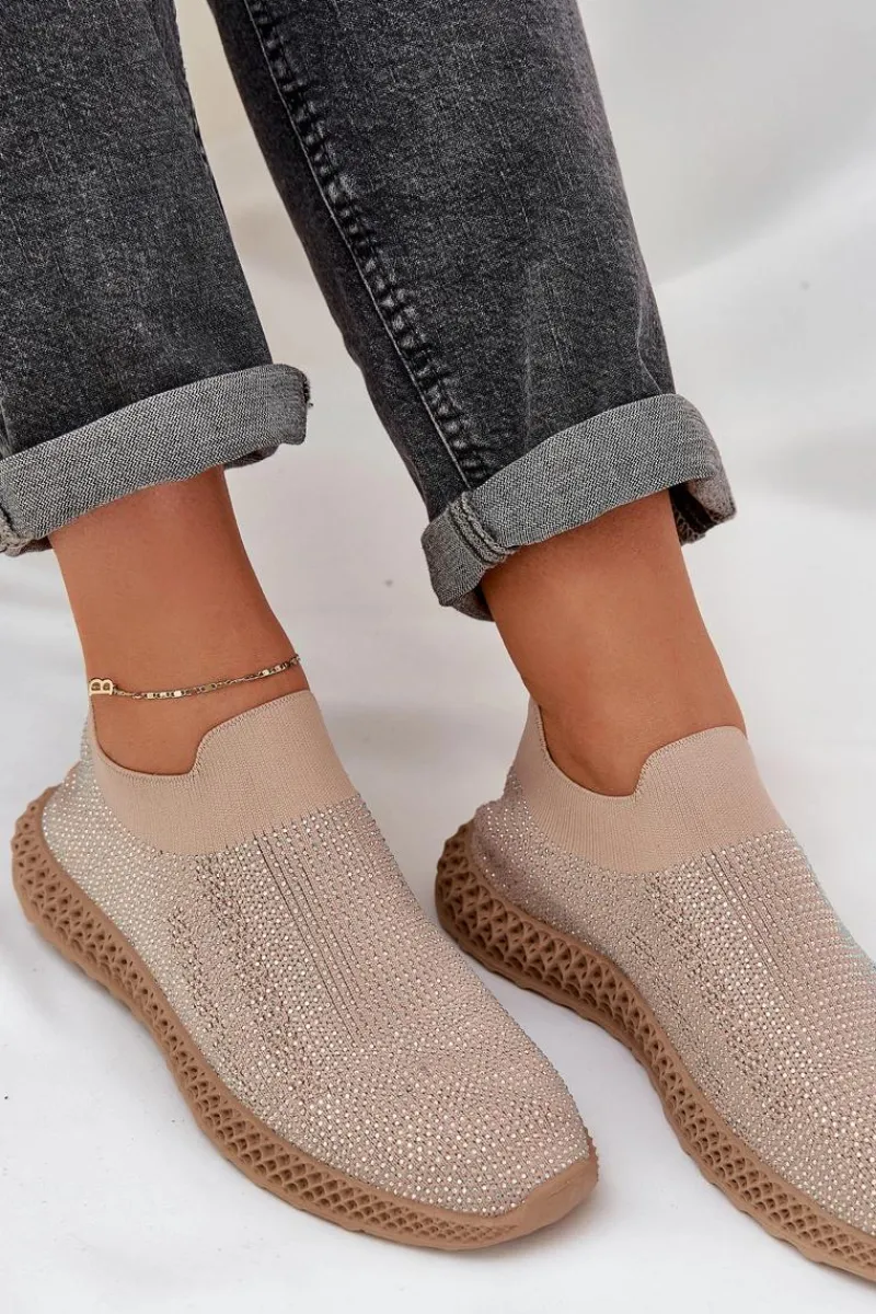 Best Wsuwane Buty Sportowe Damskie Ze Zdobieniem D&A TW121 Beżowe Damskie Sneakersy Damskie