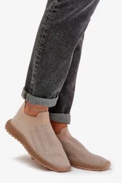 Best Wsuwane Buty Sportowe Damskie Ze Zdobieniem D&A TW121 Beżowe Damskie Sneakersy Damskie