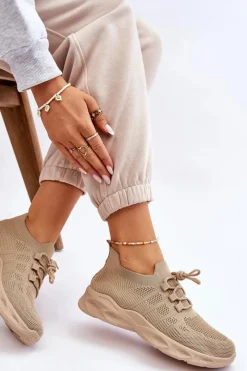 Sneakersy Damskie></noscript>Boto Wsuwane Damskie Buty Sportowe Beżowe Ellison