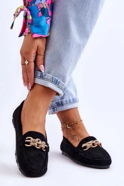 Clearance Boto Wsuwane Damskie Zamszowe Mokasyny Czarne Sorento Czarny