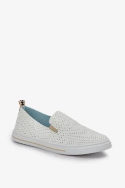 Online Wsuwane Eko Skórzane Damskie Tenisówki Trampki Z Napisem Jasnobeżowe Zalinne Damskie Trampki Damskie Slip-On|Trampki Damskie Niskie