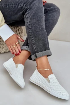 Online Wsuwane Eko Skórzane Damskie Tenisówki Trampki Z Napisem Jasnobeżowe Zalinne Damskie Trampki Damskie Slip-On|Trampki Damskie Niskie