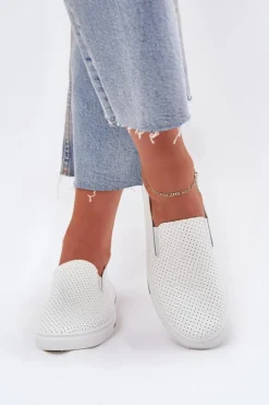 Clearance Wsuwane Eko Skórzane Damskie Tenisówki Trampki Z Napisem Białe Zalinne Damskie Trampki Damskie Slip-On|Trampki Damskie Niskie