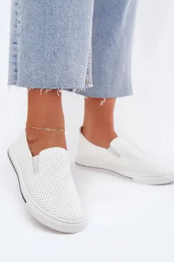 Clearance Wsuwane Eko Skórzane Damskie Tenisówki Trampki Z Napisem Białe Zalinne Damskie Trampki Damskie Slip-On|Trampki Damskie Niskie