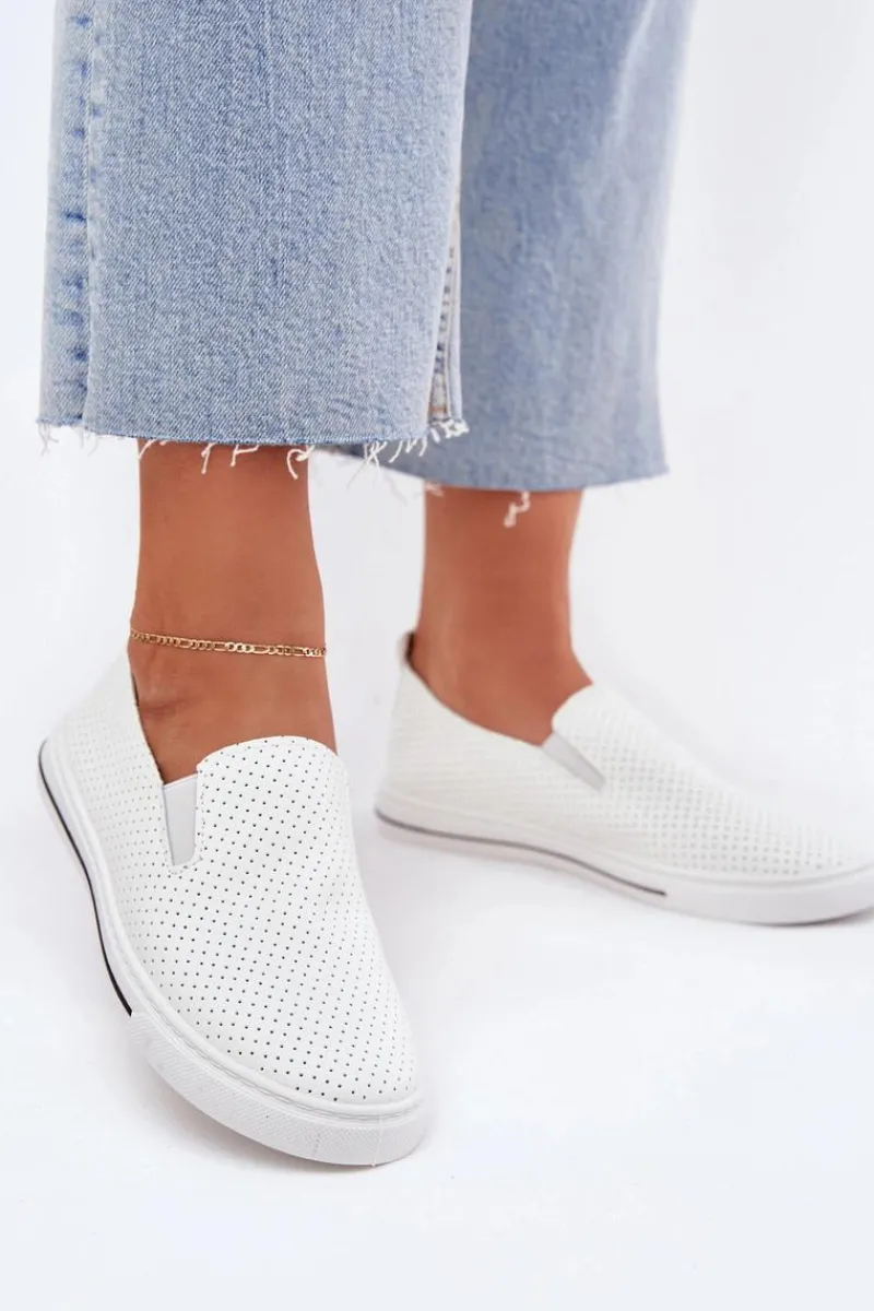 Clearance Wsuwane Eko Skórzane Damskie Tenisówki Trampki Z Napisem Białe Zalinne Damskie Trampki Damskie Slip-On|Trampki Damskie Niskie