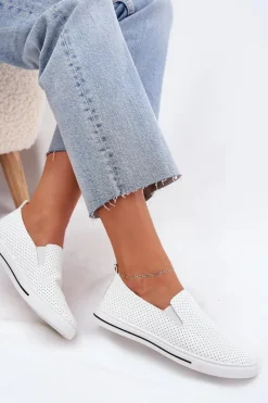 Clearance Wsuwane Eko Skórzane Damskie Tenisówki Trampki Z Napisem Białe Zalinne Damskie Trampki Damskie Slip-On|Trampki Damskie Niskie