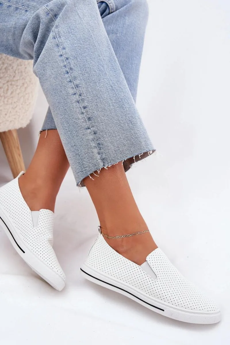 Clearance Wsuwane Eko Skórzane Damskie Tenisówki Trampki Z Napisem Białe Zalinne Damskie Trampki Damskie Slip-On|Trampki Damskie Niskie