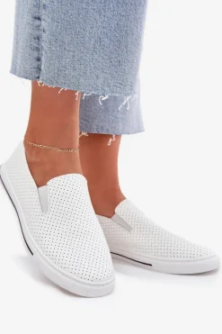 Clearance Wsuwane Eko Skórzane Damskie Tenisówki Trampki Z Napisem Białe Zalinne Damskie Trampki Damskie Slip-On|Trampki Damskie Niskie