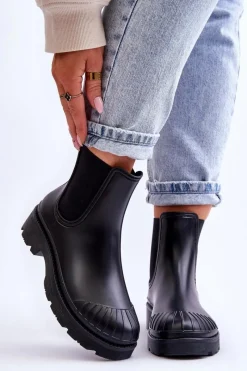 Online Wsuwane Gumowe Botki Kalosze Sztyblety Czarne Carme Damskie Kalosze Damskie|Czarne Botki
