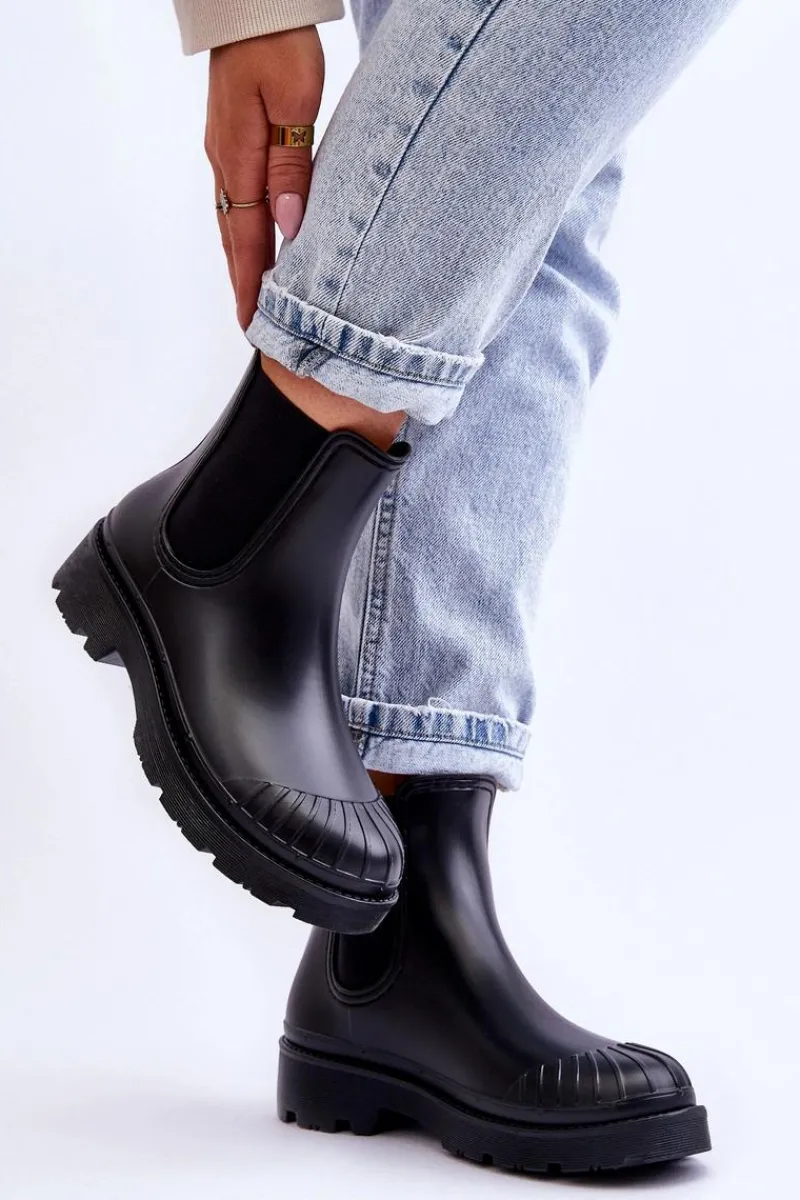Online Wsuwane Gumowe Botki Kalosze Sztyblety Czarne Carme Damskie Kalosze Damskie|Czarne Botki