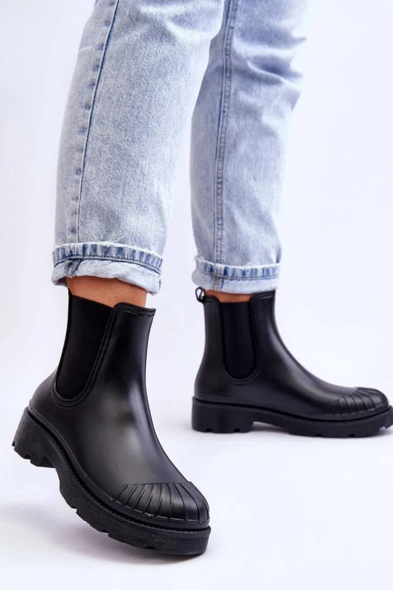 Online Wsuwane Gumowe Botki Kalosze Sztyblety Czarne Carme Damskie Kalosze Damskie|Czarne Botki