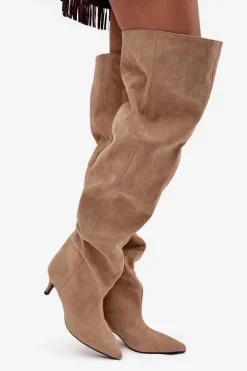 Best Wsuwane Kozaki Damskie Na Szpilce Beżowe Ysolienne Damskie Kozaki Ocieplane|Muszkieterki