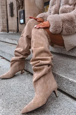 Best Wsuwane Kozaki Damskie Na Szpilce Beżowe Ysolienne Damskie Kozaki Ocieplane|Muszkieterki