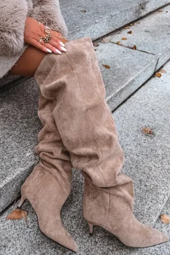 Best Wsuwane Kozaki Damskie Na Szpilce Beżowe Ysolienne Damskie Kozaki Ocieplane|Muszkieterki