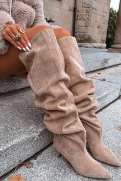 Best Wsuwane Kozaki Damskie Na Szpilce Beżowe Ysolienne Damskie Kozaki Ocieplane|Muszkieterki