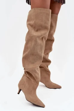 Best Wsuwane Kozaki Damskie Na Szpilce Beżowe Ysolienne Damskie Kozaki Ocieplane|Muszkieterki