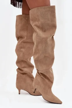 Best Wsuwane Kozaki Damskie Na Szpilce Beżowe Ysolienne Damskie Kozaki Ocieplane|Muszkieterki