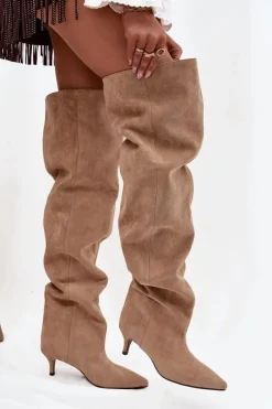 Best Wsuwane Kozaki Damskie Na Szpilce Beżowe Ysolienne Damskie Kozaki Ocieplane|Muszkieterki