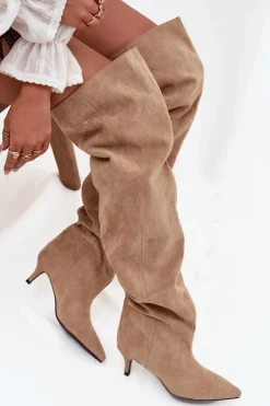 Best Wsuwane Kozaki Damskie Na Szpilce Beżowe Ysolienne Damskie Kozaki Ocieplane|Muszkieterki