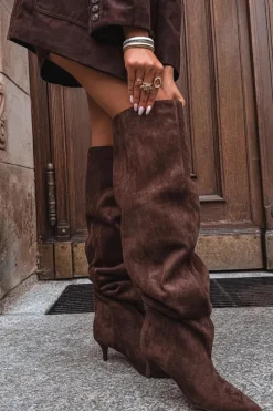 Sale Boto Wsuwane Kozaki Damskie Na Szpilce Czekoladowe Ysolienne Brązowy