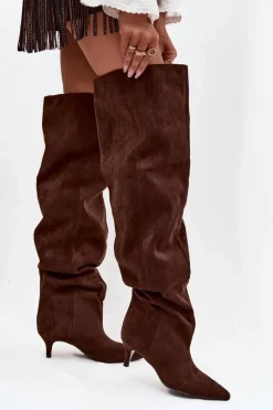 Sale Boto Wsuwane Kozaki Damskie Na Szpilce Czekoladowe Ysolienne Brązowy