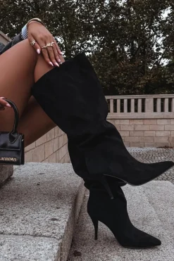 Kozaki Ocieplane|Kozaki Na Szpilce>Boto Wsuwane Kozaki Damskie Na Szpilce Z Eko Zamszu Czarne Noretta Czarny