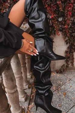 Kozaki Ocieplane|Muszkieterki>Boto Wsuwane Kozaki Damskie Na Szpilce Czarne Ysolienne