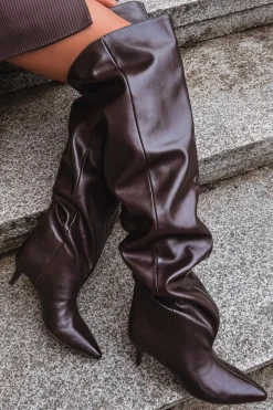 Kozaki Ocieplane|Muszkieterki>Boto Wsuwane Kozaki Damskie Na Szpilce Czekoladowe Ysolienne Brązowy