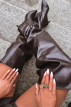 Kozaki Ocieplane|Muszkieterki>Boto Wsuwane Kozaki Damskie Na Szpilce Czekoladowe Ysolienne Brązowy