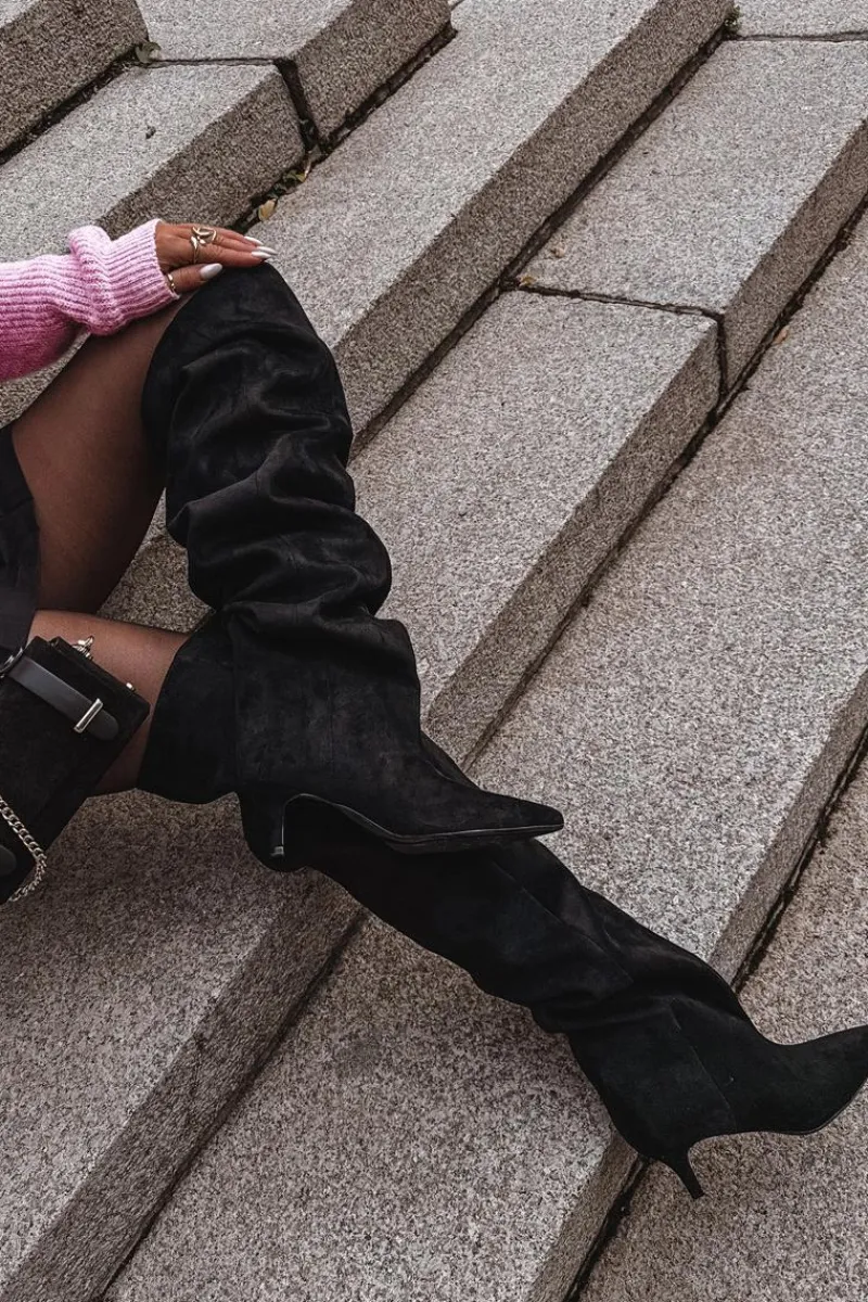 New Wsuwane Kozaki Damskie Na Szpilce Czarne Ysolienne Damskie Kozaki Ocieplane|Muszkieterki