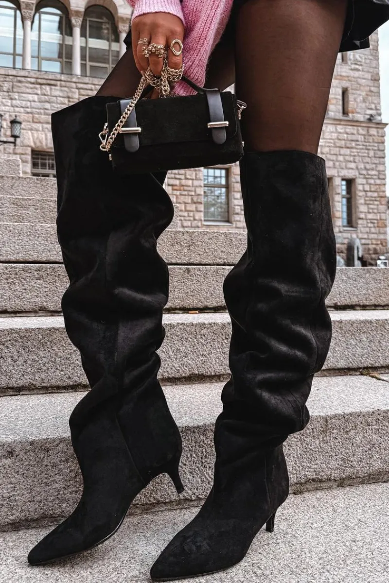 New Wsuwane Kozaki Damskie Na Szpilce Czarne Ysolienne Damskie Kozaki Ocieplane|Muszkieterki