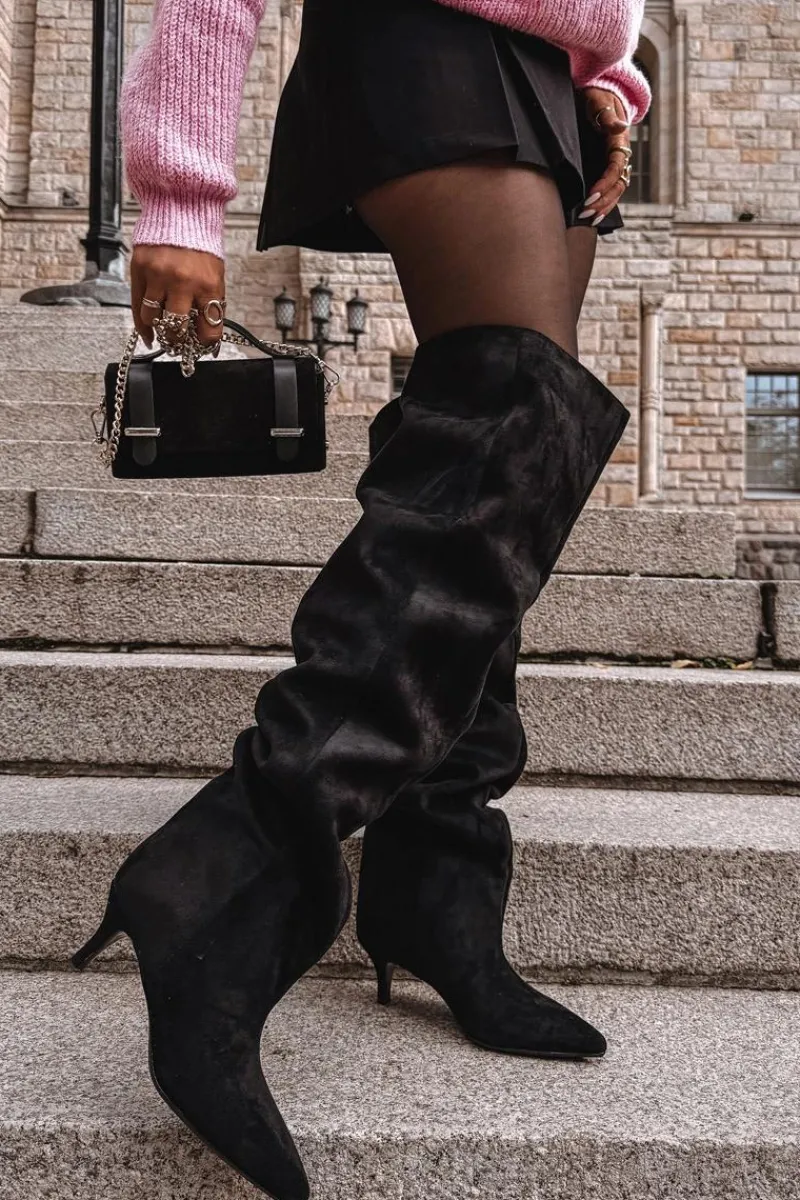 New Wsuwane Kozaki Damskie Na Szpilce Czarne Ysolienne Damskie Kozaki Ocieplane|Muszkieterki