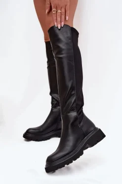 Discount Boto Wsuwane Kozaki Damskie Z Eko Skóry Czarne Sylvina Czarny