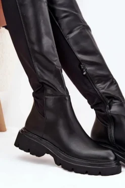 Discount Boto Wsuwane Kozaki Damskie Z Eko Skóry Czarne Sylvina Czarny