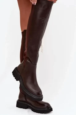 New Boto Wsuwane Kozaki Damskie Z Eko Skóry Czekoladowe Sylvina