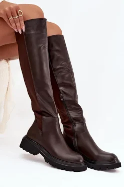 New Boto Wsuwane Kozaki Damskie Z Eko Skóry Czekoladowe Sylvina